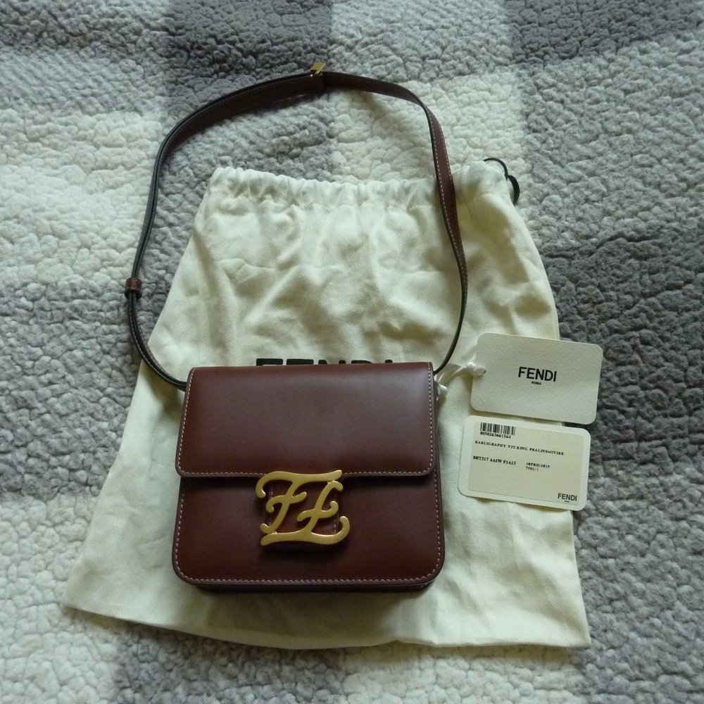 Fendi "Karligraphy" FF Logo Leather Shoulder Bag